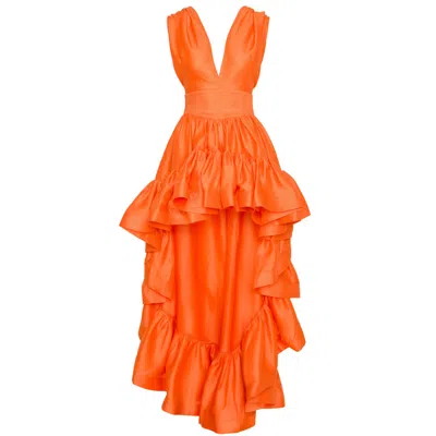 Ofuure Women's Orange Linen Ama Hi-low Dress