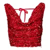 Ofuure Women's Red Jess Sequin Cowl Crop Top In Ruby In Red