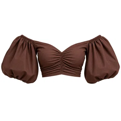 Ofuure Women's Skye Puffy Sleeve Crop Top In Brown