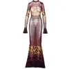 Ofuure Women's Yellow / Orange / Red Anu Red Long Sleeve Maxi Mesh Dress In Yellow/orange/red