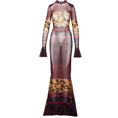 Ofuure Women's Yellow / Orange / Red Anu Red Long Sleeve Maxi Mesh Dress In Yellow/orange/red