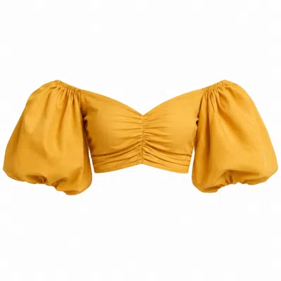 Ofuure Women's Yellow Skye Puffy Sleeve Crop Top In Amber