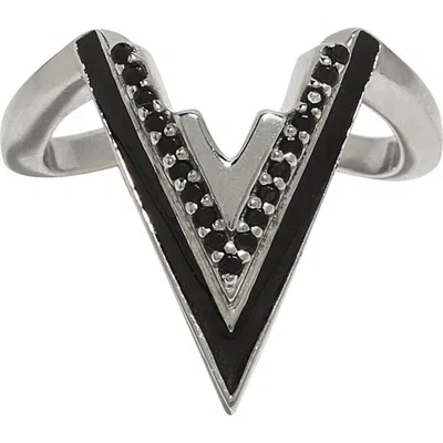 Ogé Jewelry Valor Iconic V Onyx Silver Ring In Metallic