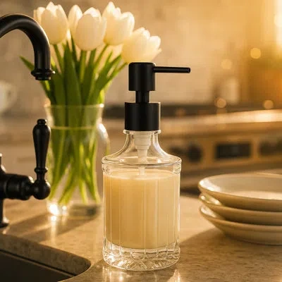 Oggi 10 oz Faceted Soap Dispenser - Matte Black Pump