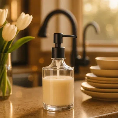 Oggi 10 oz Round  Soap Dispenser - Matte Black Pump