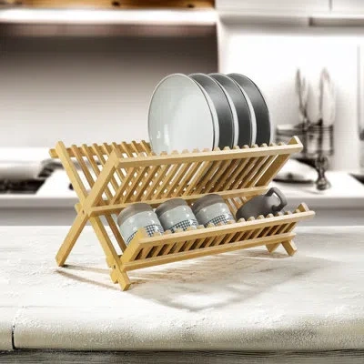 Oggi 2 Tier Xl Folding Bamboo Dish Drain (20.25" X 13" X 10") In Brown