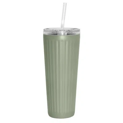 Oggi 24oz Vacuum Insulated Fluted Tumbler With Straw – Stainless Steel Travel Coffee Mug, Cute Adult Sipp In Green