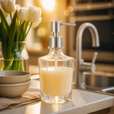 Oggi 9.5 oz Concave Soap Dispenser - Satin Silver Pump