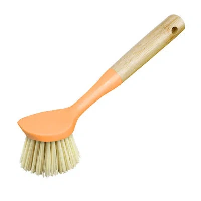 Oggi Bamboo Dish Brush W/scraper In Orange