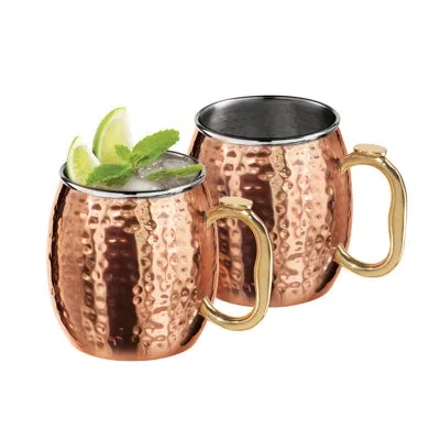 Oggi Barware 2 Piece 18 oz Stainless Steel Hammered Moscow Mule Mugs Set In Copper