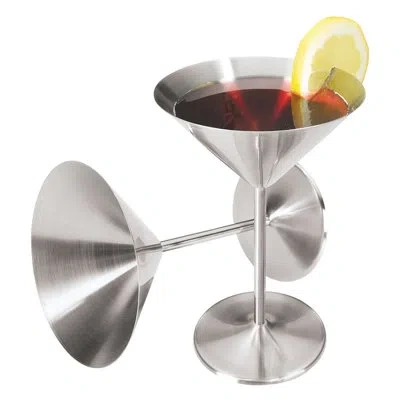 Oggi Barware 2 Piece 8 oz Stainless Steel Martini Glass Set In Gray