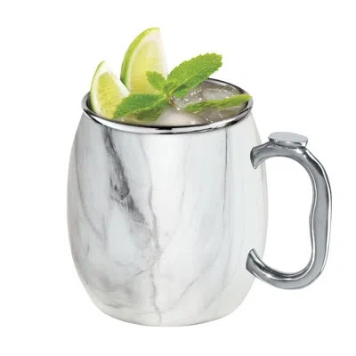 Oggi Barware 20 oz Stainless Steel Moscow Mule Mug In White Marble