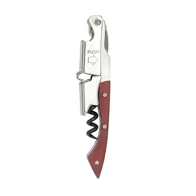 Oggi Barware Deluxe Waiter's Corkscrew - Wood Handle, Double Hinged Lever In Stainless Steel