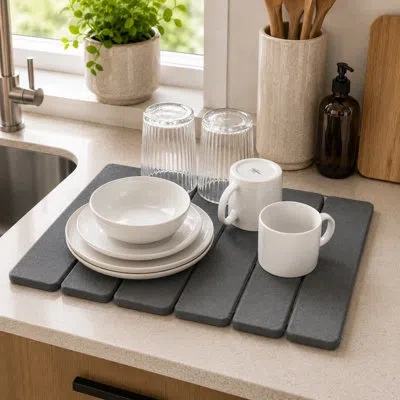 Oggi Diatomite Folding Drying Mat (18" X 15.75") In White