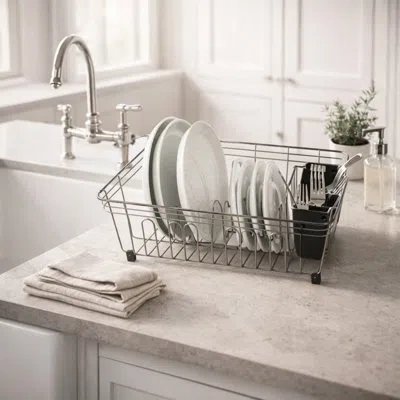 Oggi Dish Drain W/utensil Caddy In Matte Black;chrome;polished Nickel