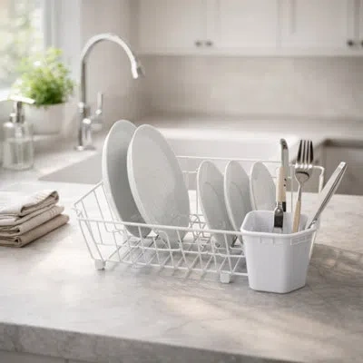 Oggi Dish Drain W/utensil Caddy In White