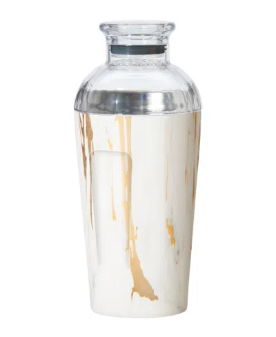 Oggi Groove 17oz. Double Wall Vacuum Insulated Stainless Steel Cocktail Shaker In White Gold Marble