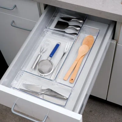 Oggi Neat Set Of 5 Multi-purpose Drawer Organizers In Clear