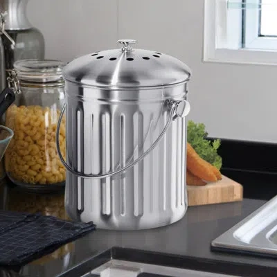 Oggi Prep 1 Gal. Stainless Steel Indoor Kitchen Composter With Latching Lid In Silver