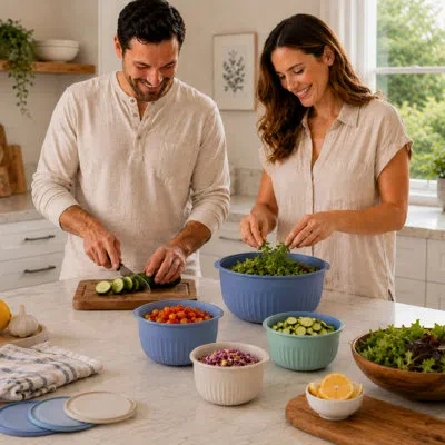 Oggi Prep & Serve Bowls, Set Of 4 W/ Lids (0.7, 1.4, 2.6, 4 Qt) In Multi