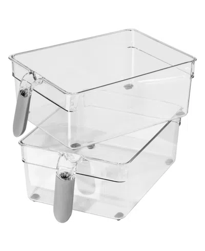 Oggi Set Of 2, 11.75" X 6.75" X 4.25" Storage Bins With Handles In Clear