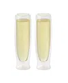 Oggi Set Of 2, 6oz Double Wall Insulated Champagne Flutes In Clear