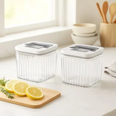 Oggi Set Of 2 Airtight Fluted Canister - 40.5 Fl oz In Clear