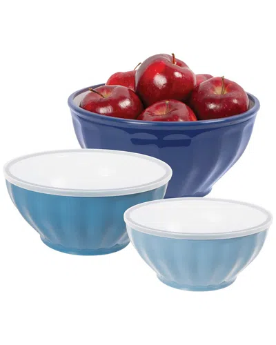 Oggi Set Of 3 Ribbed Bowl With Lids