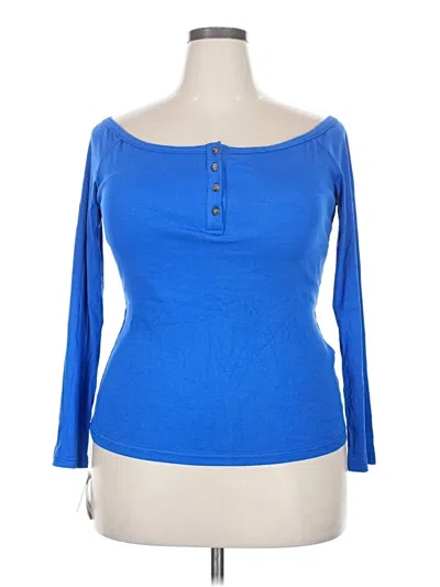 Pre-owned Ogl Long Sleeve Top Blue Scoop Neck Tops