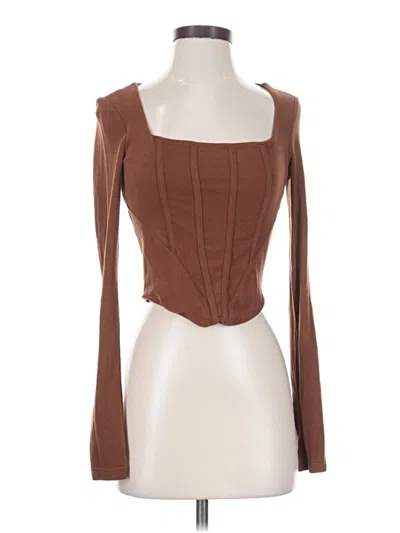 Pre-owned Ogl Long Sleeve Top Brown Square Neckline Tops