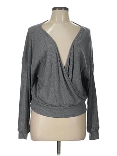 Pre-owned Ogl Long Sleeve Top Gray Plunge Neckline Tops