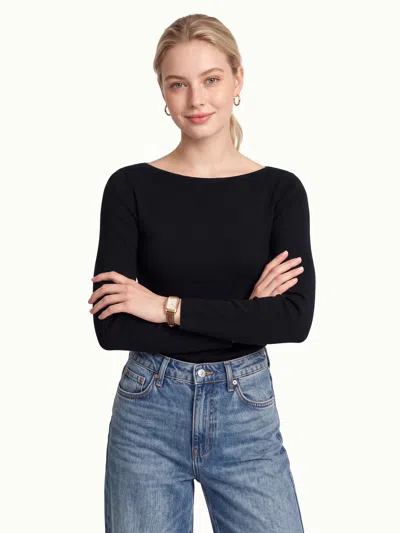 Oglmove 100% Merino Wool Boat Neck Sweater In Black