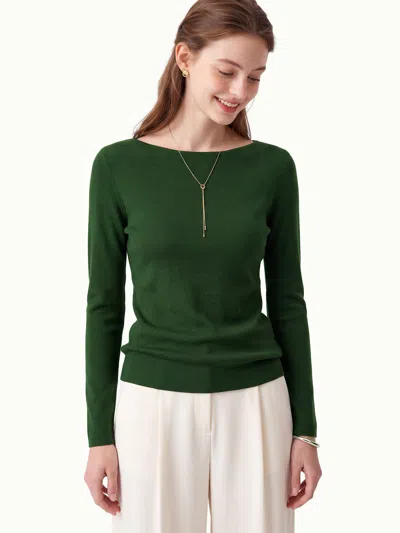 Oglmove 100% Merino Wool Boat Neck Sweater In Green
