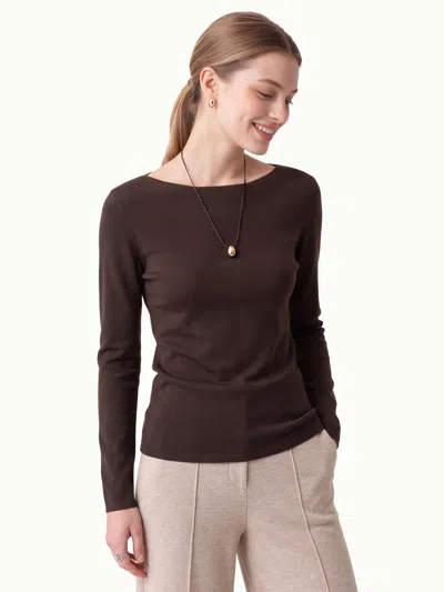 Oglmove 100% Merino Wool Boat Neck Sweater In Brown