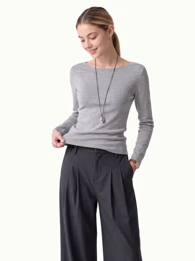 Oglmove 100% Merino Wool Boat Neck Sweater In Gray