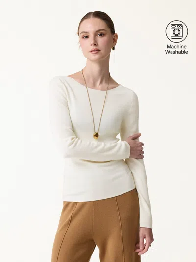 Oglmove 100% Merino Wool Boat Neck Sweater In Neutral