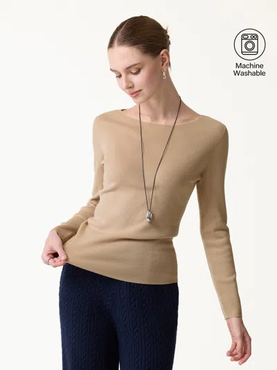 Oglmove 100% Merino Wool Boat Neck Sweater In Brown