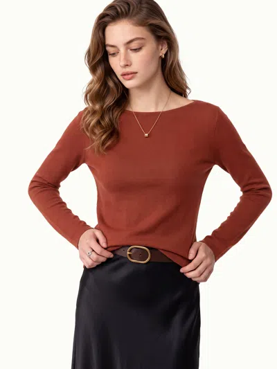 Oglmove 100% Merino Wool Boat Neck Sweater In Brown
