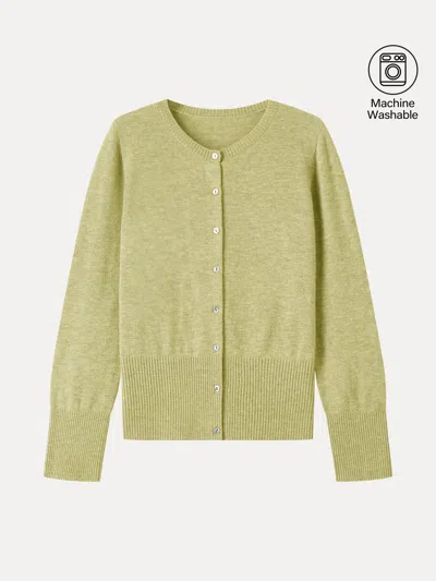 Oglmove 100% Merino Wool Crew Neck Long Sleeve Button-front Cardigan In Green