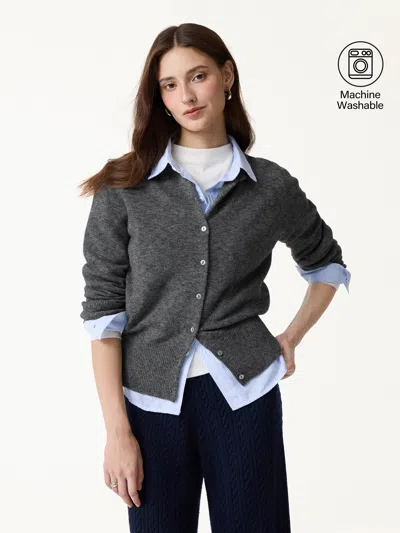 Oglmove 100% Merino Wool Crew Neck Long Sleeve Button-front Cardigan In Green