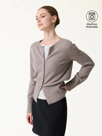 Oglmove 100% Merino Wool Crew Neck Long Sleeve Button-front Cardigan In Brown