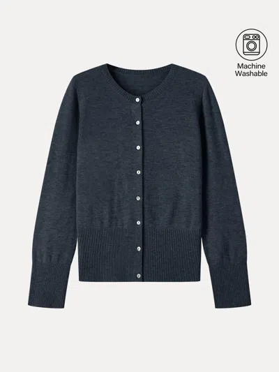 Oglmove 100% Merino Wool Crew Neck Long Sleeve Button-front Cardigan In Blue