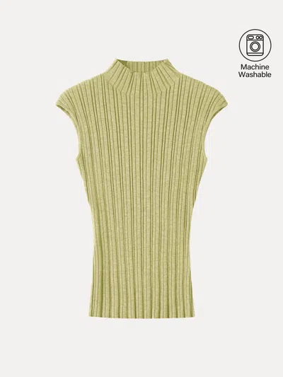 Oglmove 100% Merino Wool Ribbed Mock Neck Sweater In Green