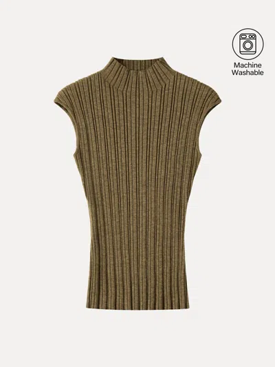 Oglmove 100% Merino Wool Ribbed Mock Neck Sweater In Green