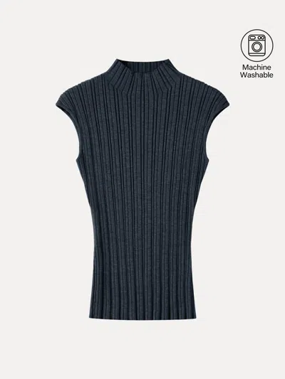 Oglmove 100% Merino Wool Ribbed Mock Neck Sweater In Blue