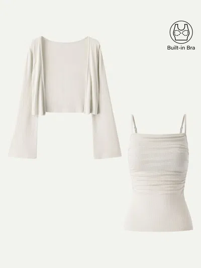 Oglmove 2pcs Set Bell Sleeve Cardigan & Adjustable Spaghetti Bra Tank
