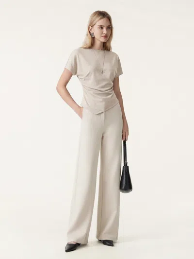 Oglmove 2pcs Set Boatneck Angled Tee & Mid Rise Wide Leg Trousers