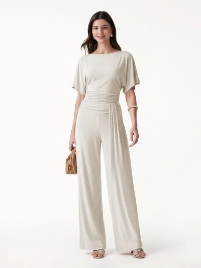Oglmove 2pcs Set Boatneck Batwing Sleeve Top & Mid-rise Wide-leg Lounge Pants In Morning Mist