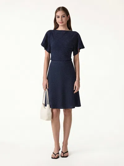 Oglmove 2pcs Set Boatneck Flutter Sleeves Polka Dot Top & A-line Flare Skirt
