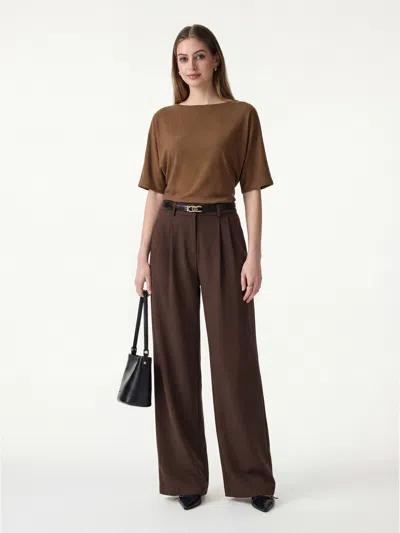 Oglmove 2pcs Set Boatneck Relaxed Top & Wide Leg Pant With Pockets